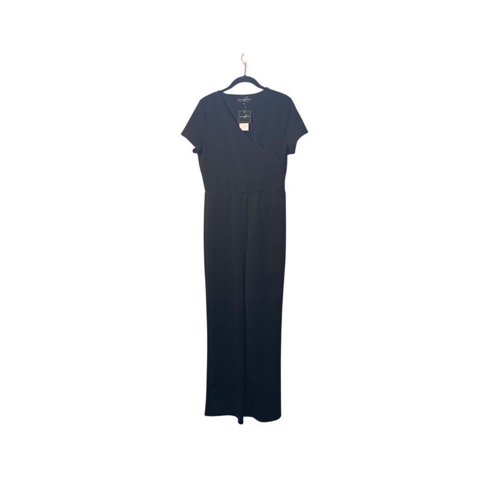 NWT Lexington lavenue women’s black short sleeve, faux wrap jumpsuit size med